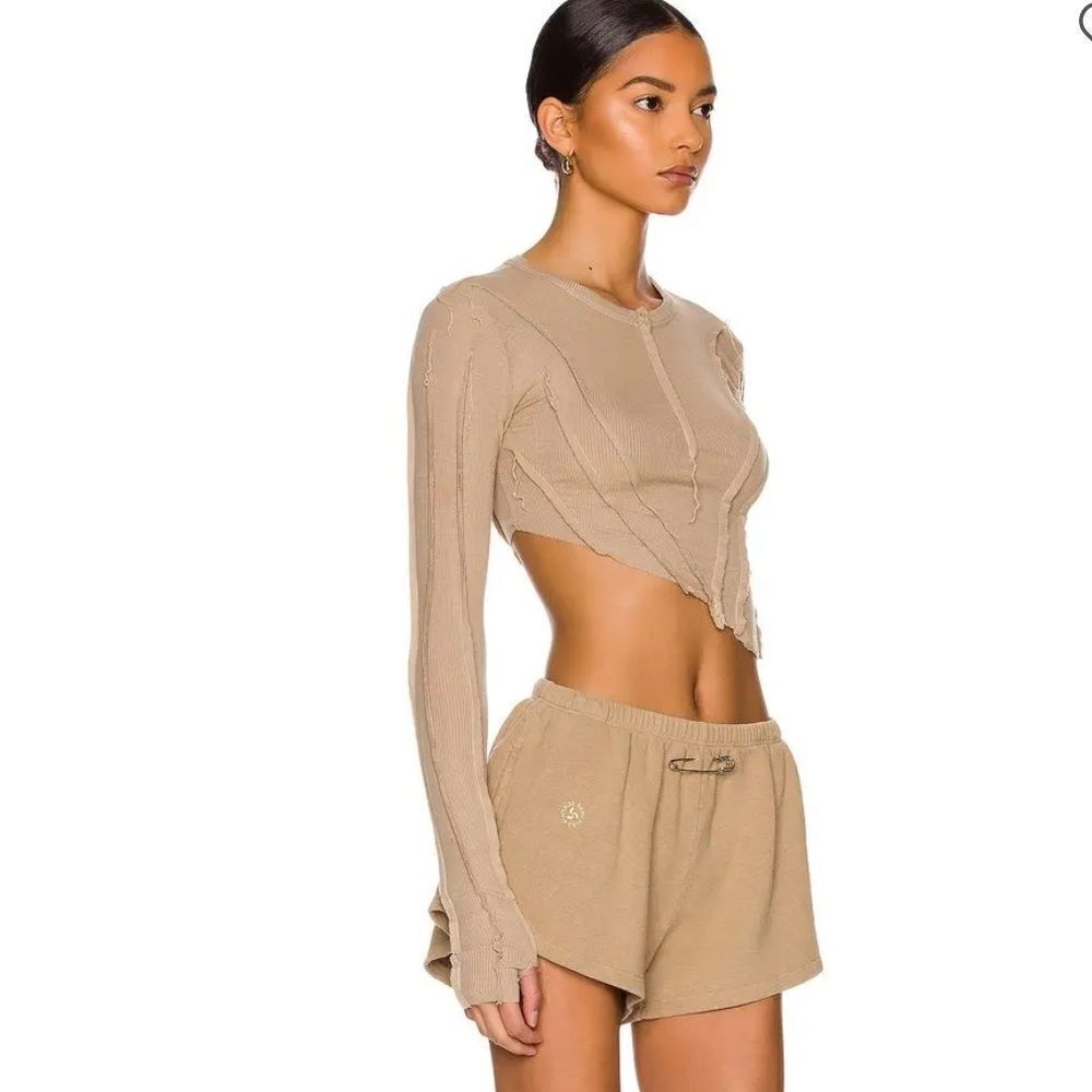 Sami Miro Vintage Asymmetric Long Sleeve Tee - Taupe Seams Cropped Revolve S — image 2 of 8